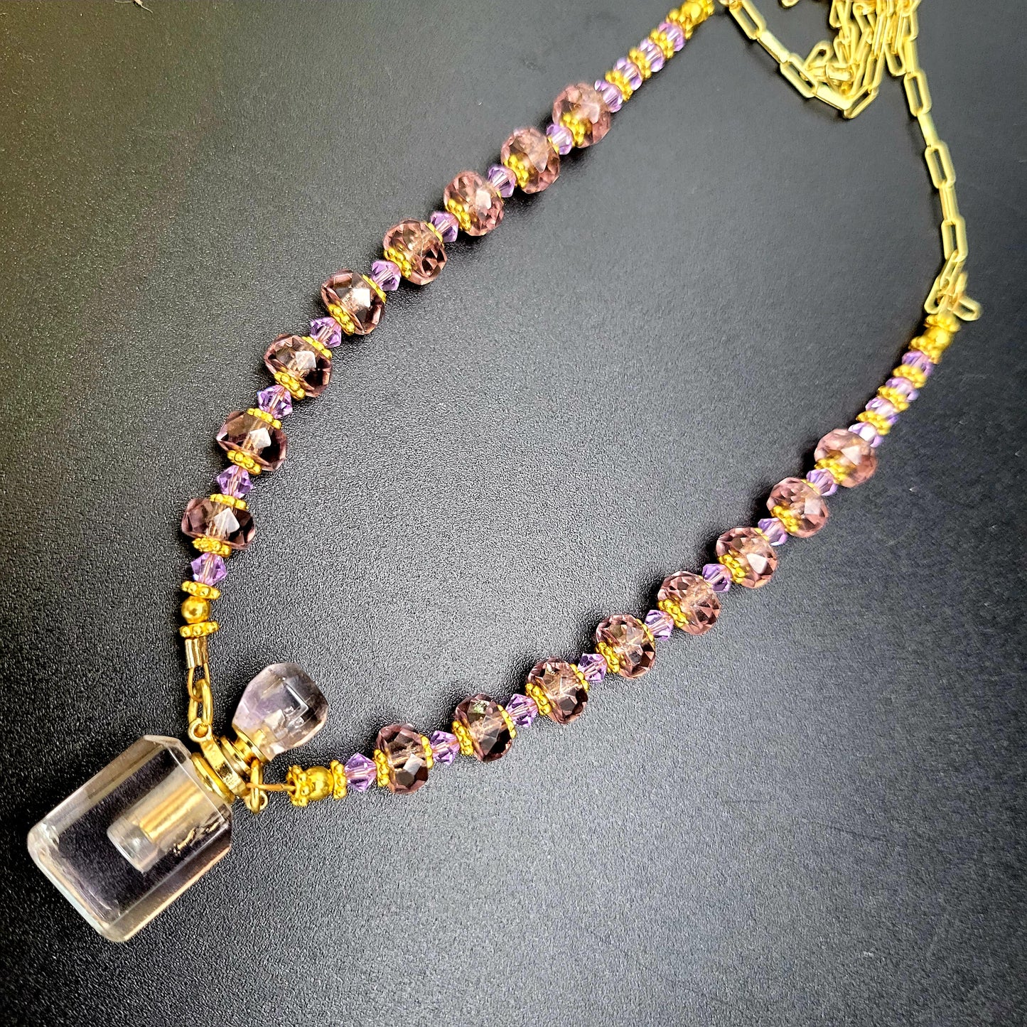 Purple Swarovski crystal beads essential oil bottle Necklace