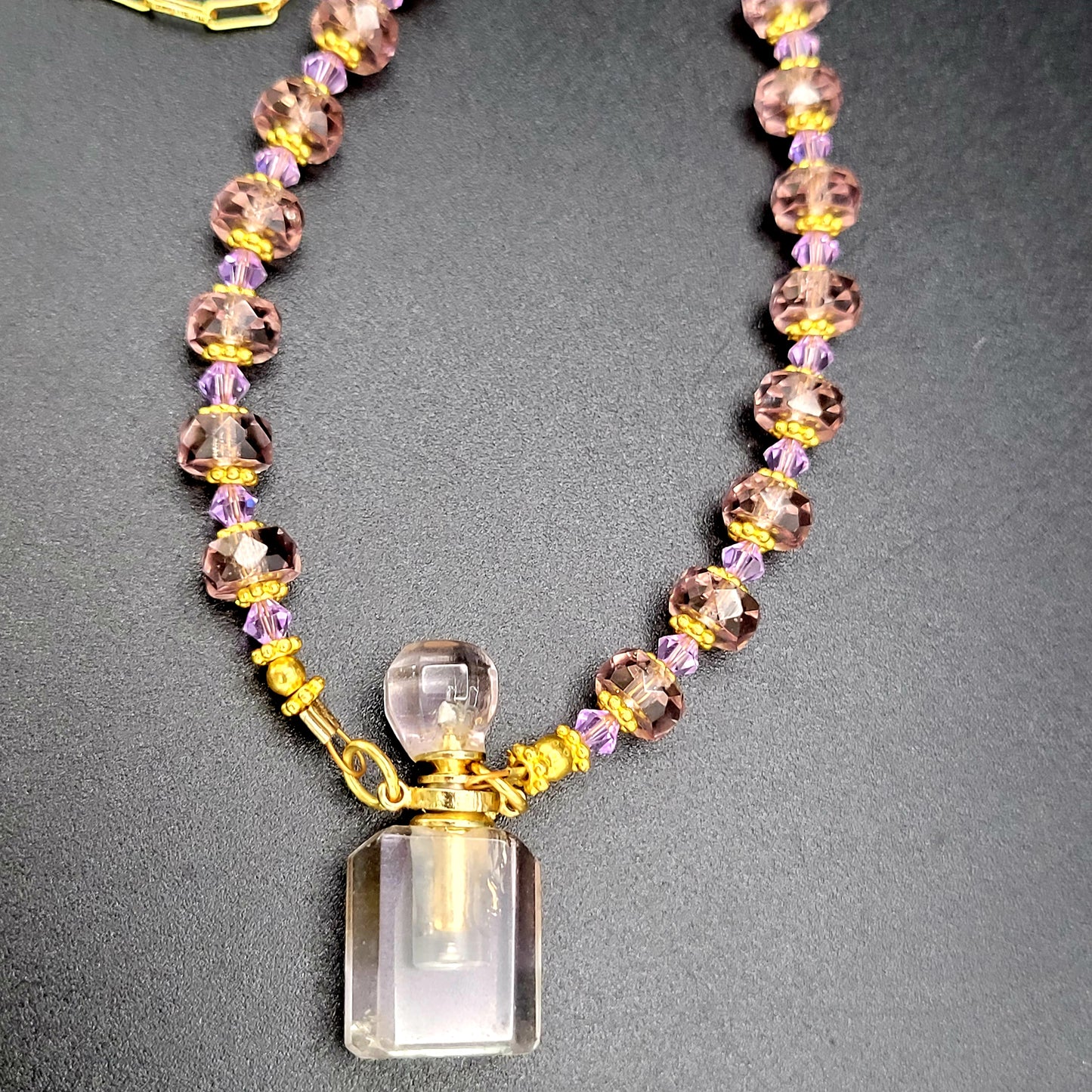 Purple Swarovski crystal beads essential oil bottle Necklace