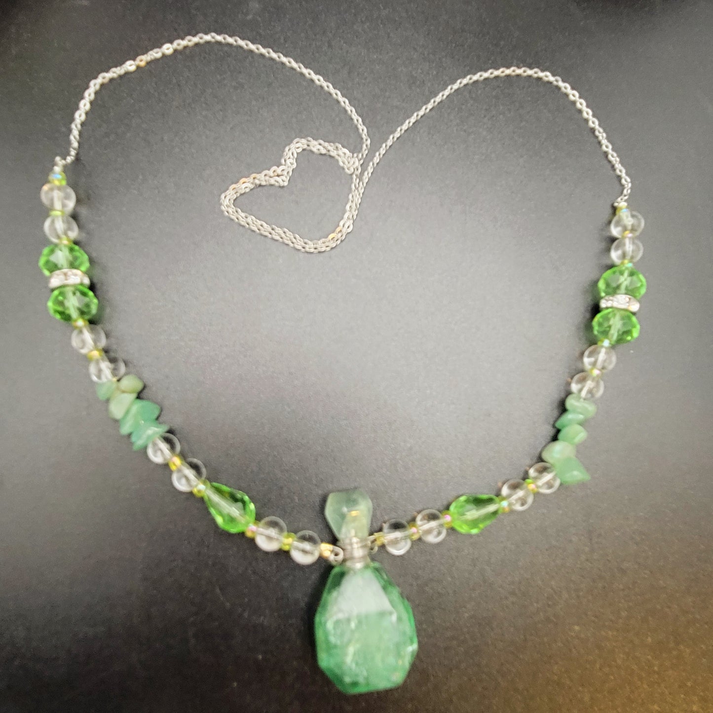 Green Adventurine & Green Flourite essential oil bottle necklace