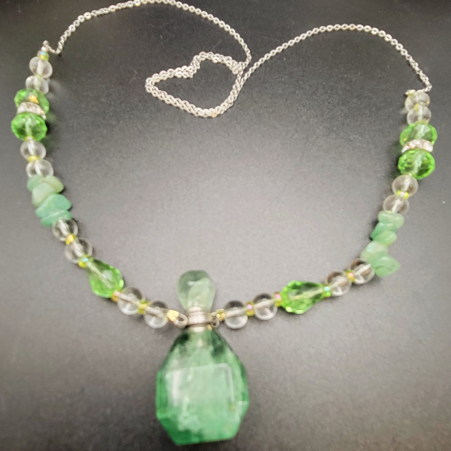 Green Adventurine & Green Flourite essential oil bottle necklace