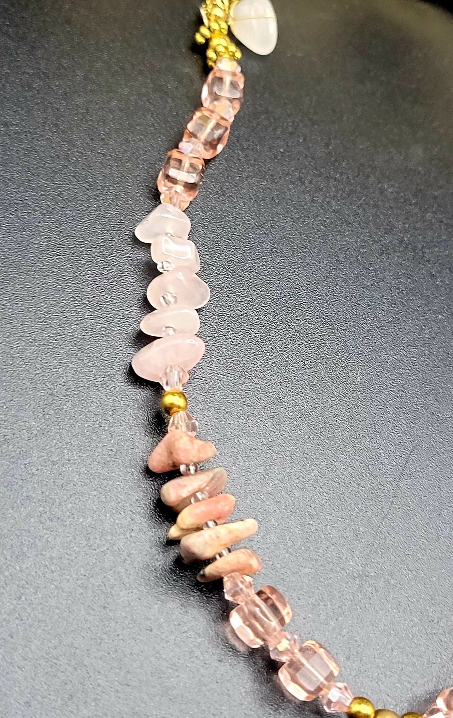 Rhodacrosite & Rose Quartz essential oil bottle necklace