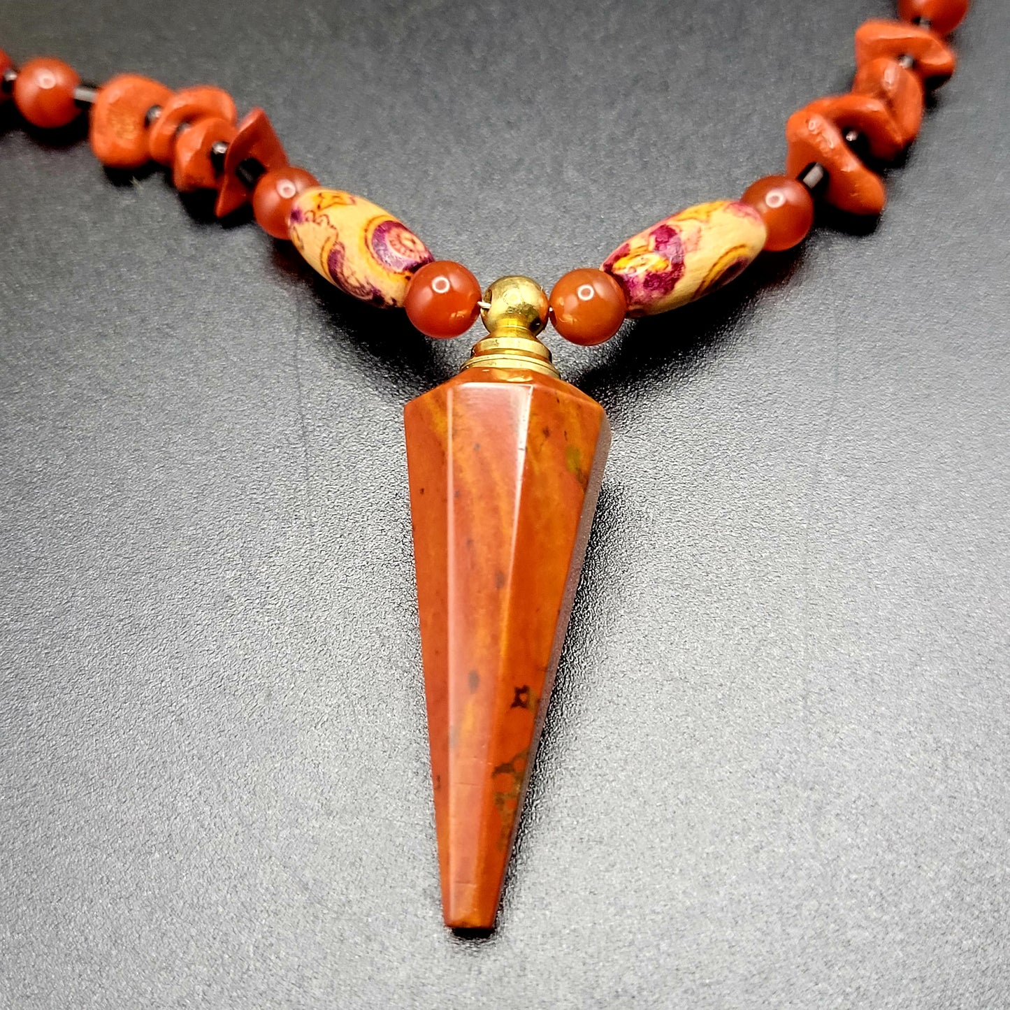 Carnelian & Red Jasper essential oil bottle necklace