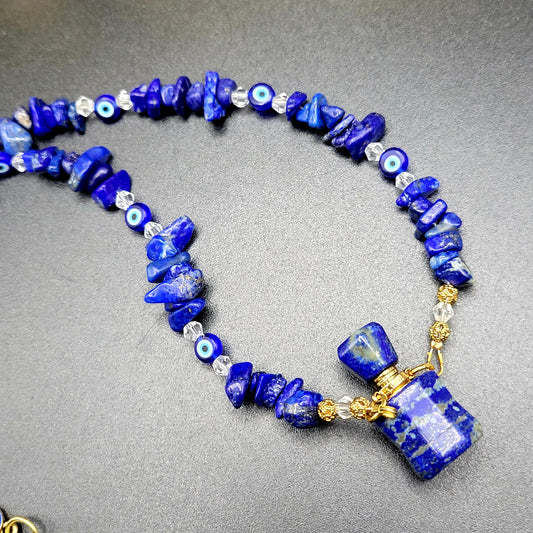 Lapis Lazuli & Evil Eye essential oil bottle necklace