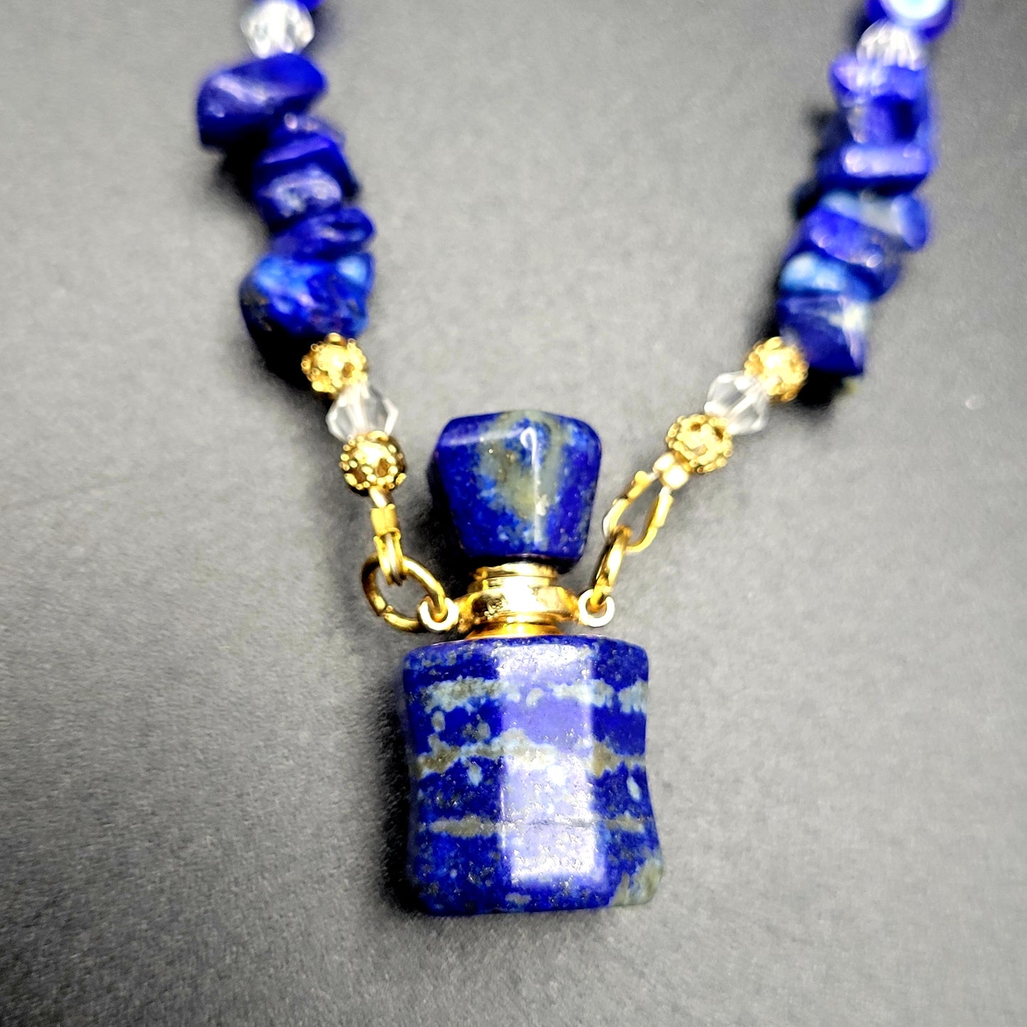 Lapis Lazuli & Evil Eye essential oil bottle necklace