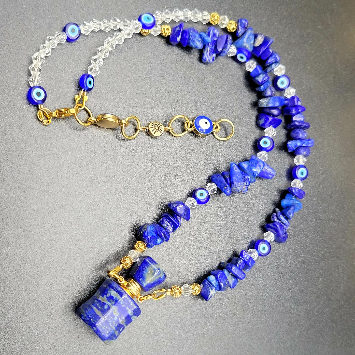 Lapis Lazuli & Evil Eye essential oil bottle necklace